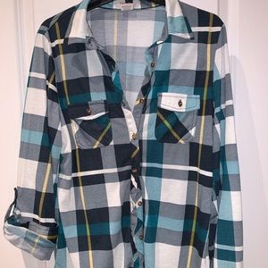 Long Plaid Button-up Shirt